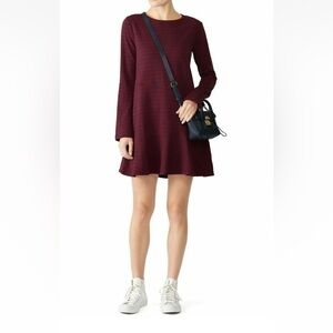 KINLY Directional Stripe Dress Crew Neck LS Flounce Hem Cotton Shift Size Small